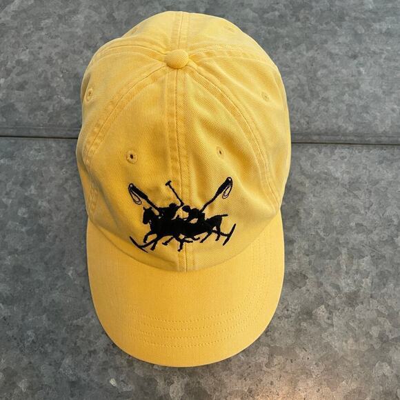 Vintage Polo Ralph Lauren Big Logo Pony Hat Yellow Black Leather Strap 90s Y2K - Picture 3 of 10